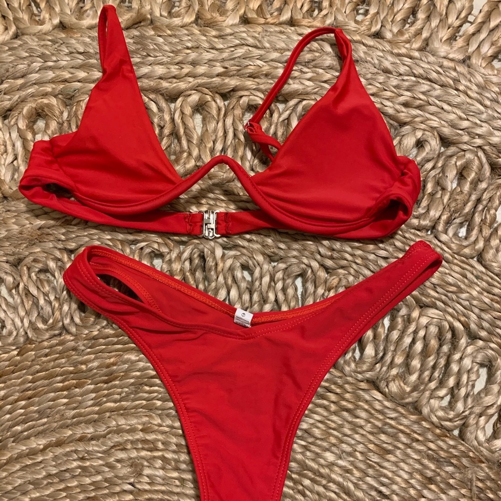 Red wired highrise bikini